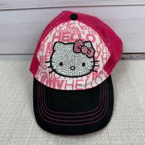 Hello Kitty Girls Pink Black Rhinestone Baseball‎ Hat Cap Sanrio